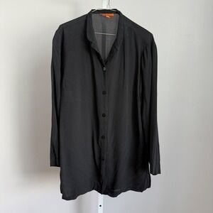 Harari Women's Black Silk‎ Long Sleeve Button Down Shirt Blouse Top M